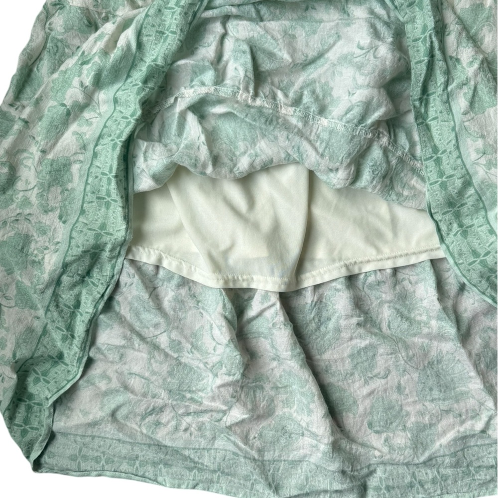 Boho Floral Midi Skirt Women's Large Green White Tiered Elastic Waist Romantic - Picture 4 of 7